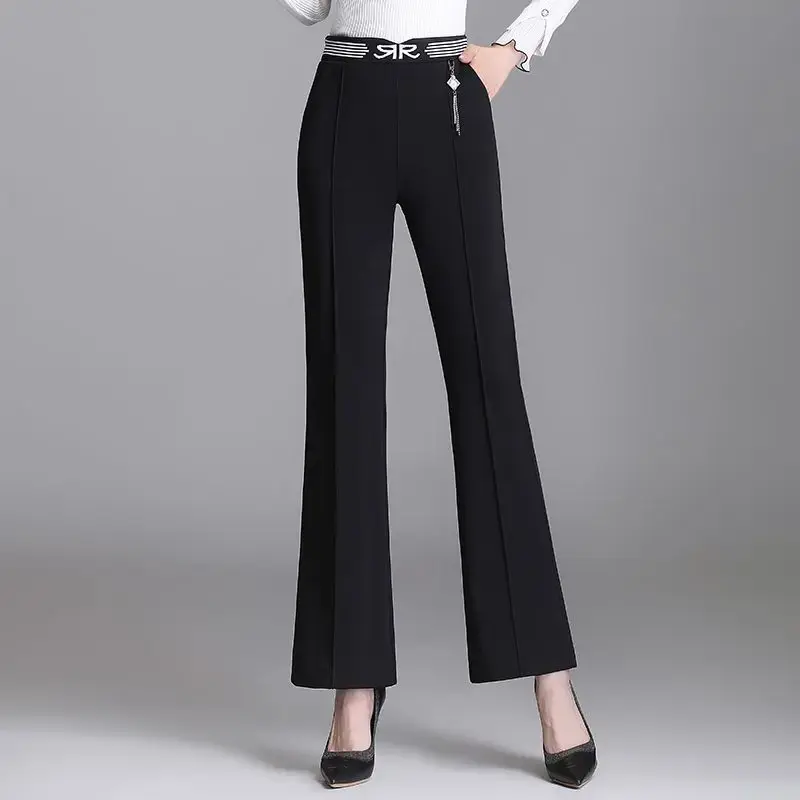 Office Lady Fashion Flare Pants Korean Spring Autumn Women High Waist Solid Simple Pocket Slim Versatile Casual Trousers Z252