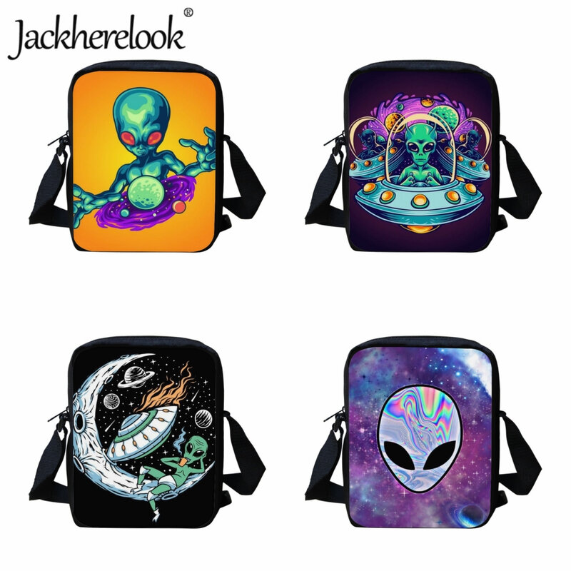 Jackherelook-외계인 패턴 메신저 가방, 학교 어린이 크로스 바디 가방, 패션 트렌드 여행 가방, 남아 런치 가방, 여아 숄더백