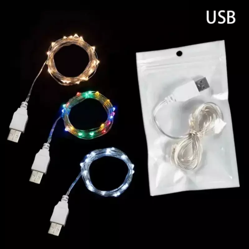 مقاوم للماء USB LED سلسلة أضواء ، أسلاك الفضة ، ضوء جارلاند ، أضواء الجنية لعيد الميلاد ، الزفاف ، عطلة الطرف الديكور ، 1 متر ، 2 متر ، 3 m ، 5 متر