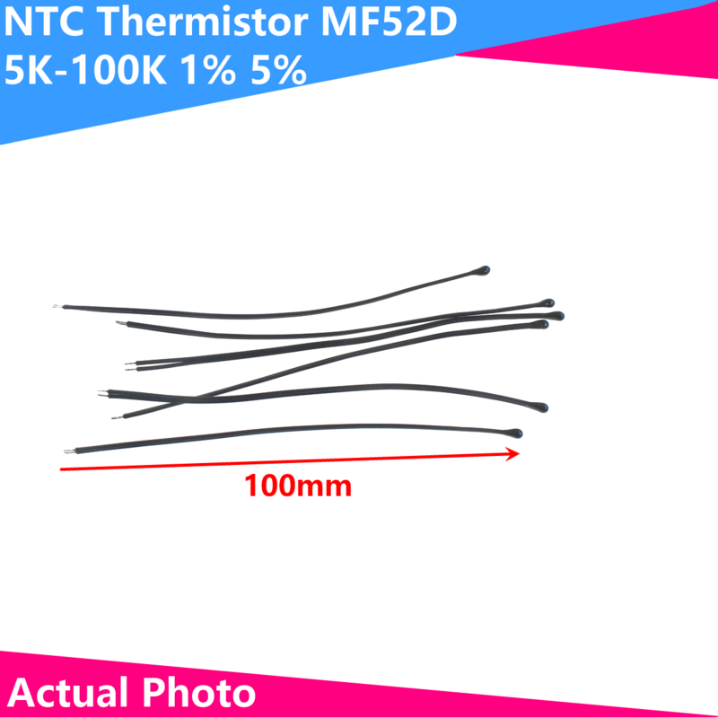 10 pz termistore NTC MF52D 5K 10K 20K 30K 50K 100K sensore di temperatura B3950 1% L100MM