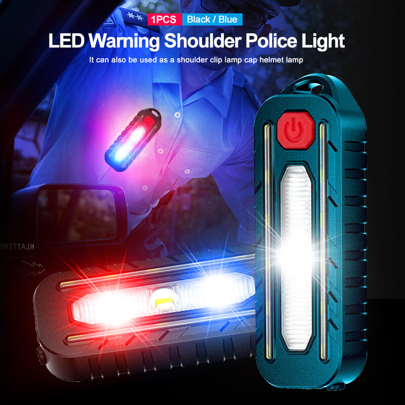 USB 충전 자전거 테일 라이트 LED 방수 경찰 숄더 클립 라이트 헬멧 램프, 다기능 빨간색 및 파란색 경고등