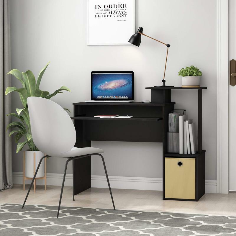 Furinno Econ-escritorio multiusos para oficina en casa, escritorio de escritura con papelera, negro/marrón