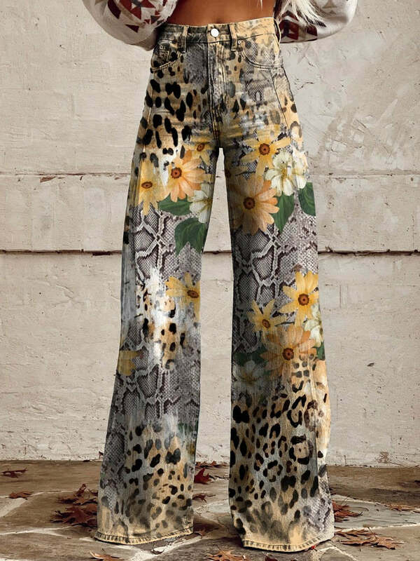 Pantalones de pierna ancha para hombre y mujer, pantalón de moda con diseño de flor de girasol para compras diarias, informal, S-3XL