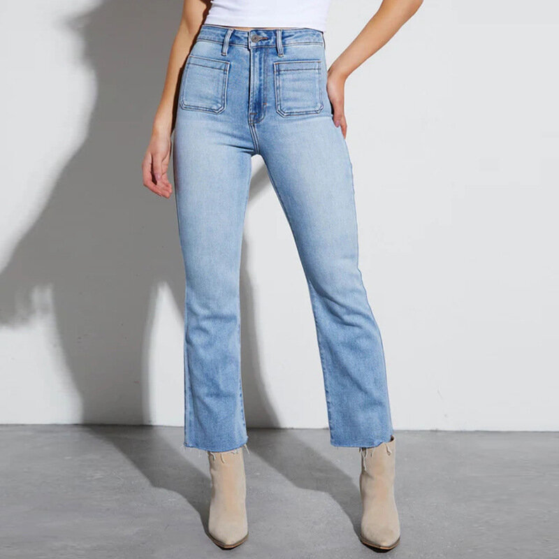 Xintang celana Jeans wanita 2024 baru bulu domba lurus potongan dan dicuci