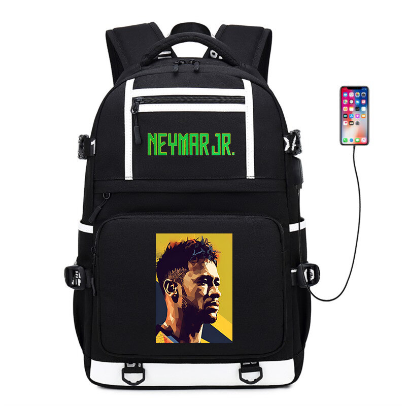 Neymar-mochila escolar con estampado de avatar para estudiantes, bolsa de viaje negra de gran capacidad para exteriores