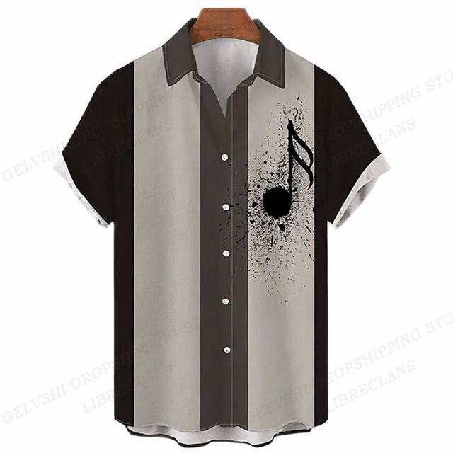 Camisa con estampado 3d de nota musical para hombre y mujer, blusa de gran tamaño con botonadura única, solapa de vacaciones, Camisas de playa