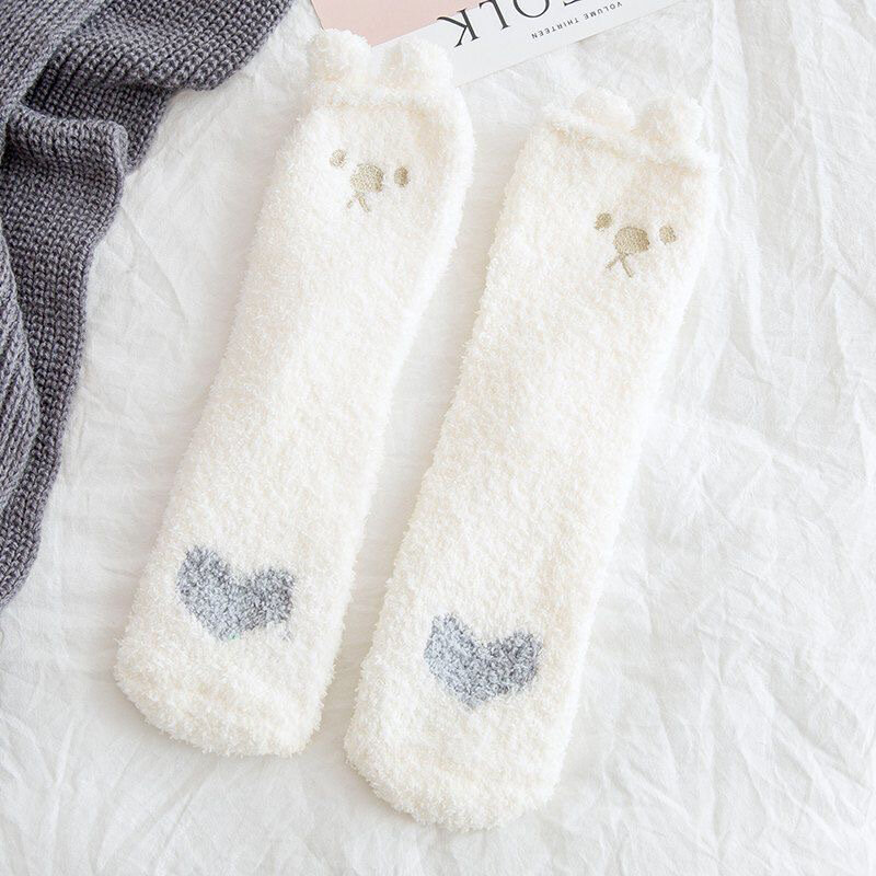 Women Winter Warm Fluffy Socks Home Floor Sleep Cute Heart Socks Thickened Coral Fleece Fuzzy Socks Hosiery Fluffy Funny Socks
