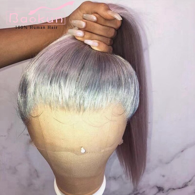 Perruque Lace Front Wig sans colle naturelle, cheveux lisses, violet ombré, 13x6 HD, 13x4, 360