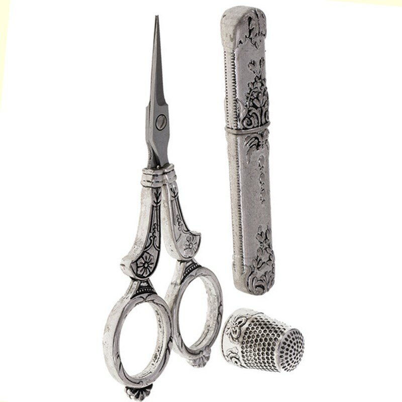 Euro Vintage Professional Tailor Scissors Kit Thimble Needle Case Set Sewing Embroidery Cross Stich Shears Household Cutter Tool