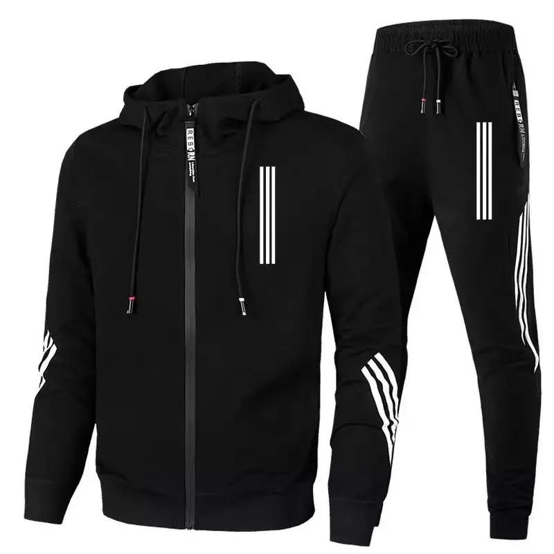 Survêtements de sport à glissière pour hommes, sweats à capuche et pantalons, veste à capuche triple incliné, jogging masculin, vêtements de fitness, ensembles de 2 pièces