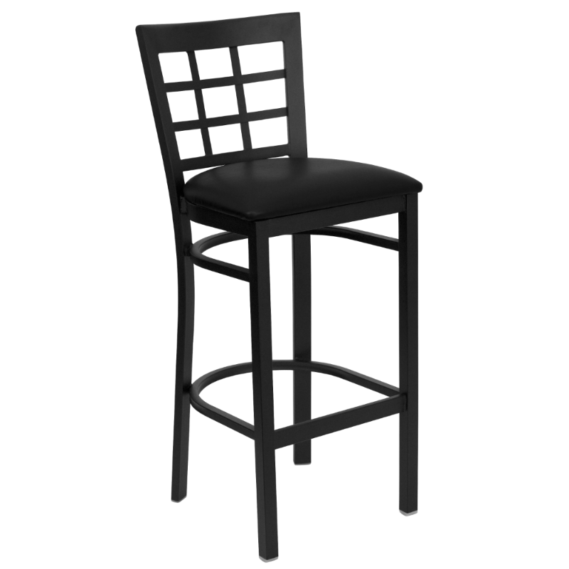 Sgabello da Bar per ristorante in metallo con schienale nero serie BOUSSAC-Set di sgabelli da Bar con sedile in vinile nero di 1