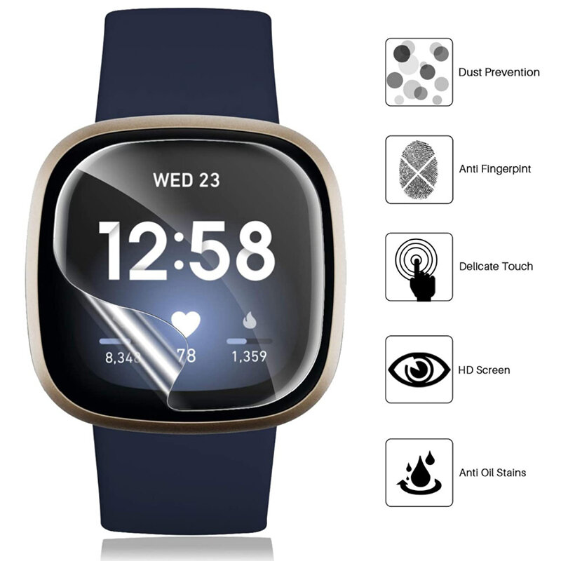 TPU película protetora transparente para Smartwatch, ultra-fino, cobertura completa, hidrogel, protetor para Fitbit Versa 3 2 e Sense Smartwatch, 1Pc