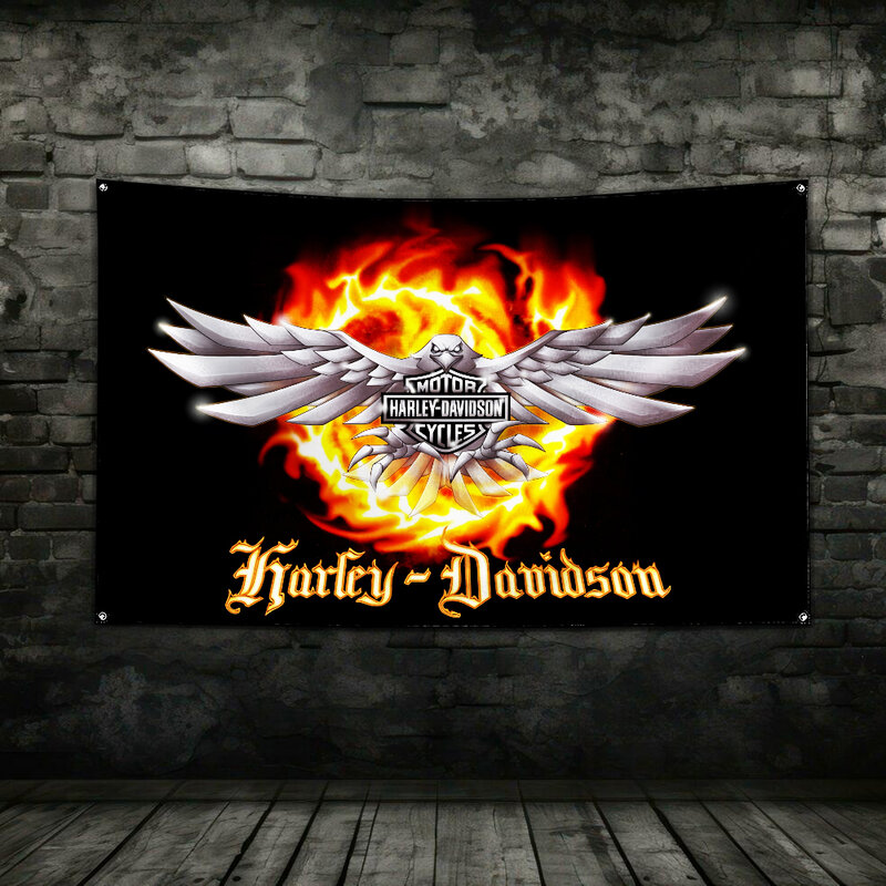 Bandeira do crânio de corrida de motocicleta, Impressão digital Banner para garagem, Wall Art, Decoração de porta, Brass Grommet, poliéster, 3x5 ft
