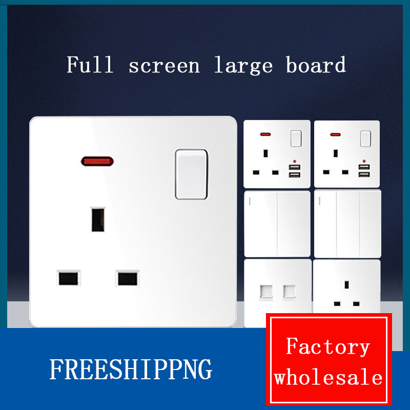 English Panel Light Crank Switch 13a Wall Socket With Usb Home Dual 146 Type-c British Socket 1/2/3Gang Push Button Switch