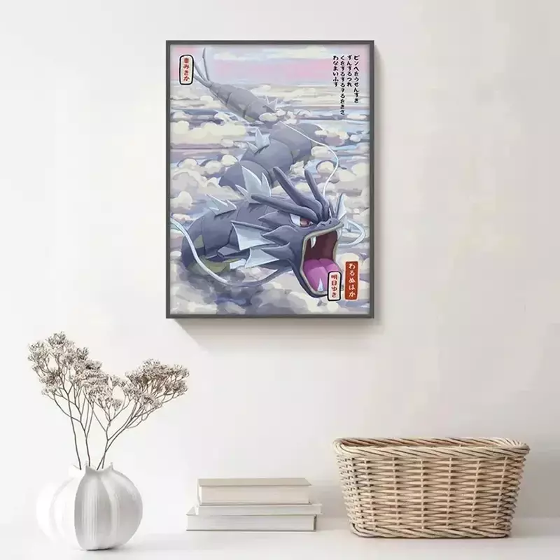 Klasyczny obraz na płótnie Pokemon Anime w stylu chińskim plakat HD i druk akwareli na ścianę obraz ozdobny prezenty dla dzieci