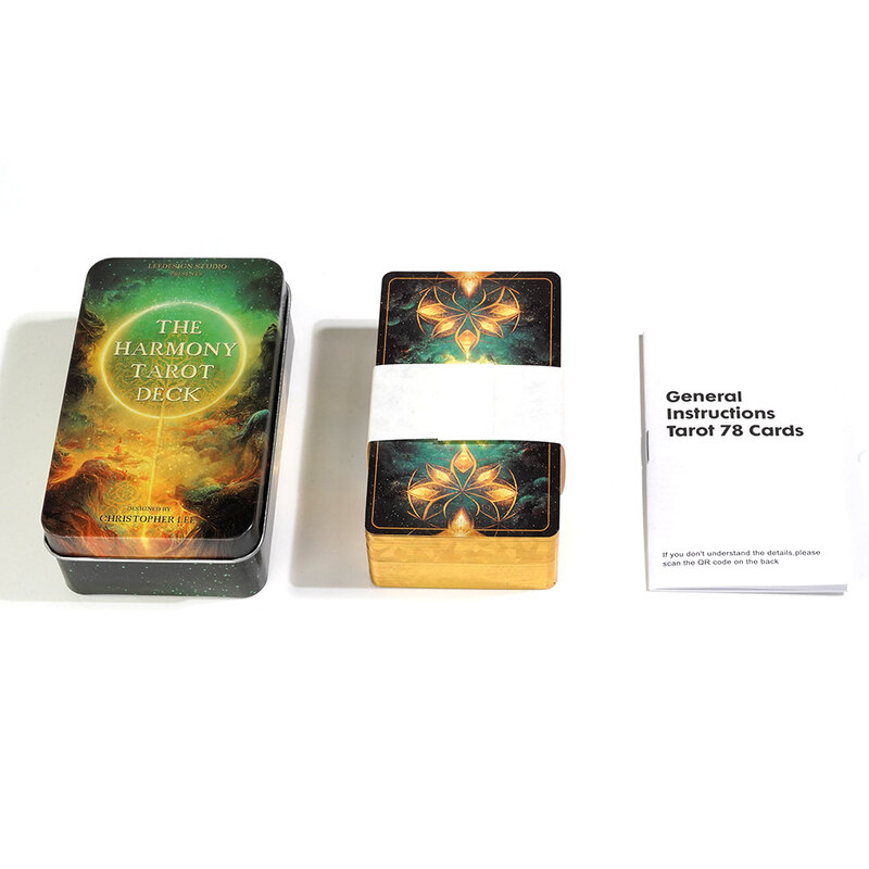 Harmony Tarot In A Tin with Gilded Edges 78 Pcs Cards Tarot Deck with Guidebook for Beginners 10.3x6cm