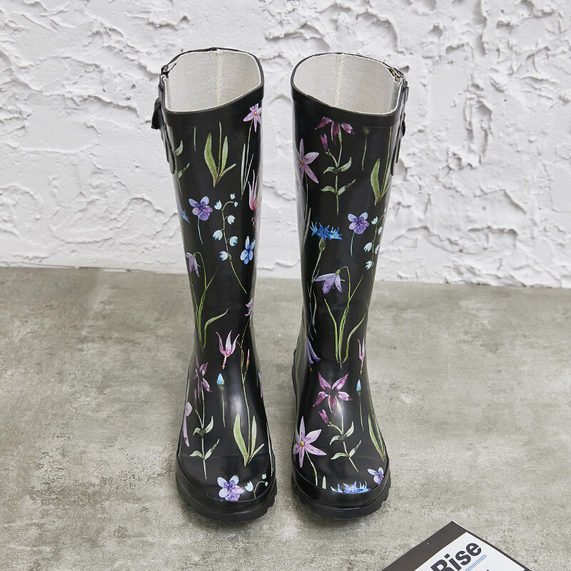 Rubber high-barrel rain boots outdoor non-slip water shoes soft ladies fashion rubber boots waterproof women's shoes