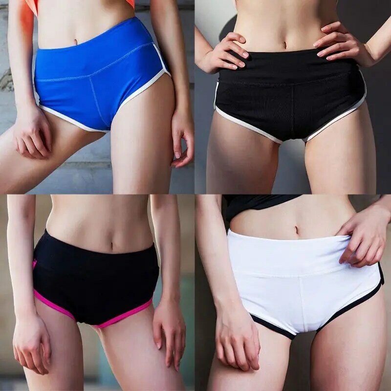 Pantalones cortos deportivos entrenamiento para mujer, con cintura elástica Color contrastante bóxer Sexy, para correr, Yoga, 10CE