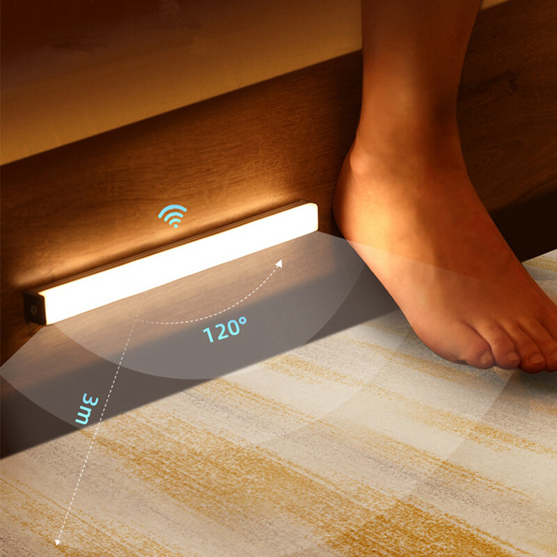 Veilleuse LED sans fil avec détecteur de mouvement, lampe aste de type C, lampe d'armoire, rétroéclairage d'escalier pour cuisine