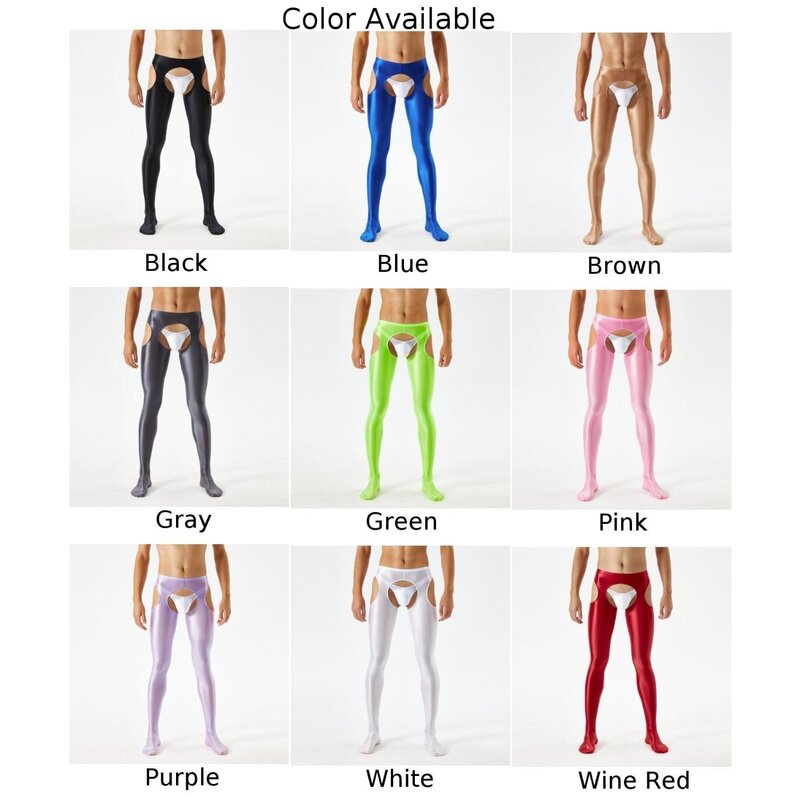 Men\'s Women Crotchless Sexy Sheer Oil Shiny Glossy Wet Hollow Tight Leggings Pants Pantyhose Tights Man Clothing