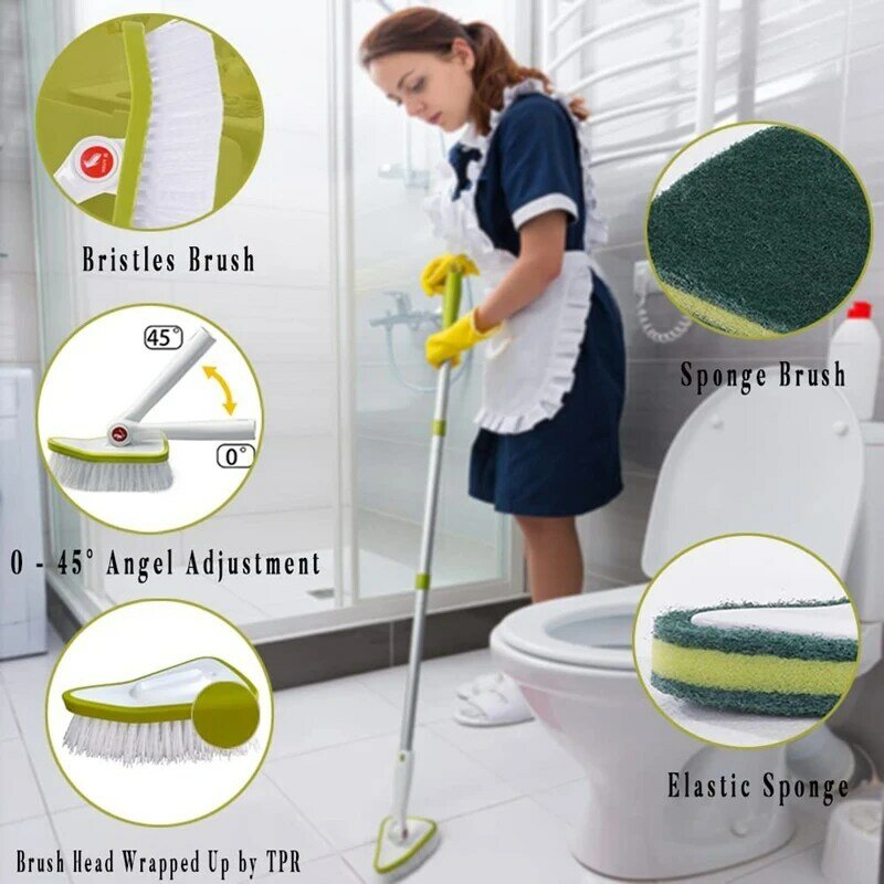 Extendable Bathtub And Tile Scrubber Long Handle Shower Cleaning Brush 2 In 1 Hard Bristles Scrub Brush And Scrub Sponge