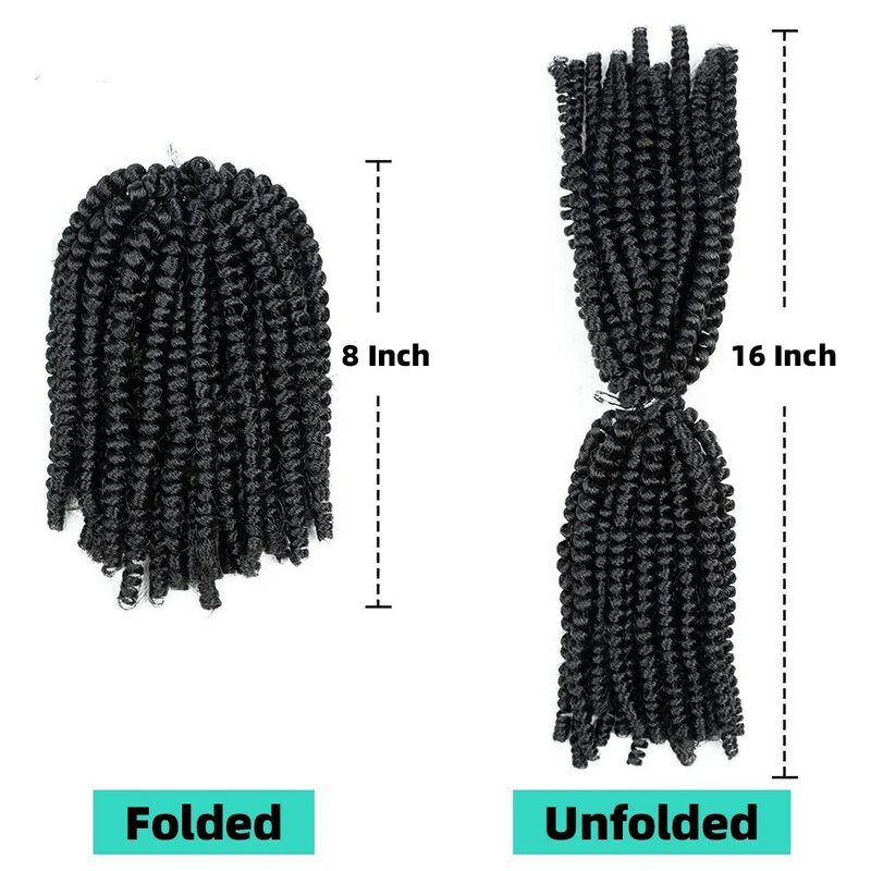Tresses de printemps en fibre synthétique, 8 pouces, dredlocks au crochet, couleur noire
