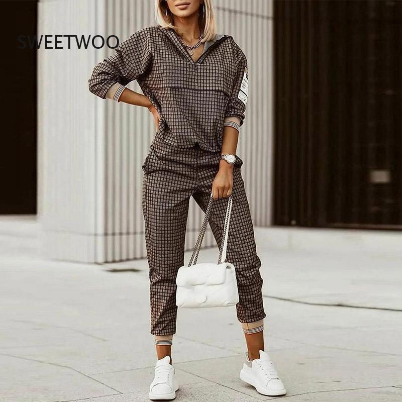 2022 Spring Autumn Women Fashion Print Splicing Tracksuits Two Piece Sets Female Casual Long Sleeve V Neck Top Jogging Pant Suit