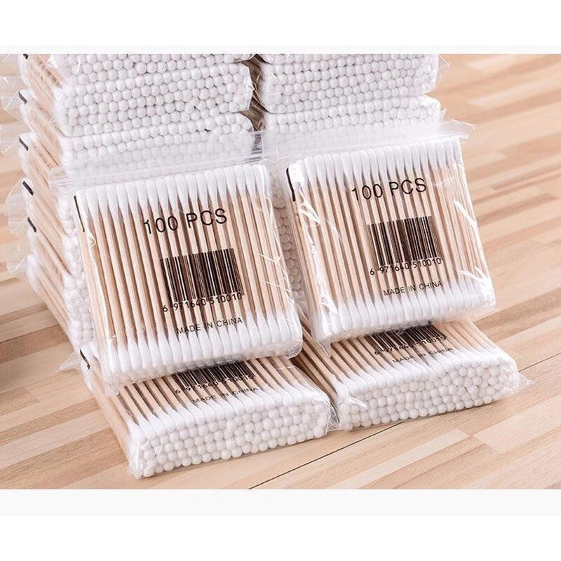 100 stücke Taschen Baumwolle Tupfer Einweg Doppel-Headed Sanitär Reinigung Baumwolle Sticks Haushalt Make-Up Entferner Ohr Baumwolle Tupfer