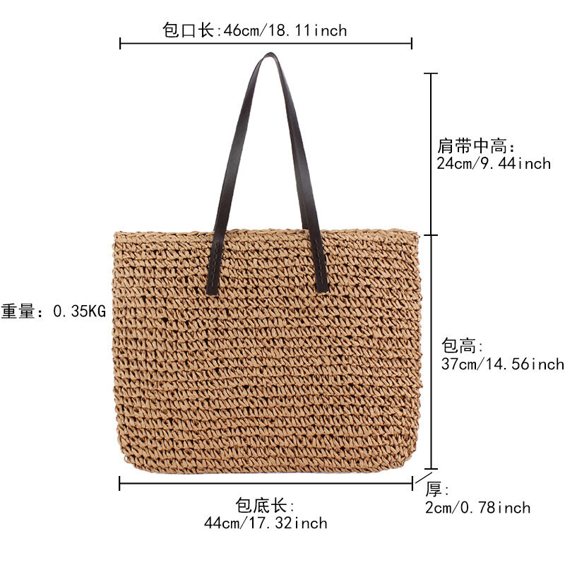 Casual Grass Woven Large Capacity Woven Women's Bag Tote Shoulder Crossbody Handbag Fashionable and Popular Beach Handbags 2024