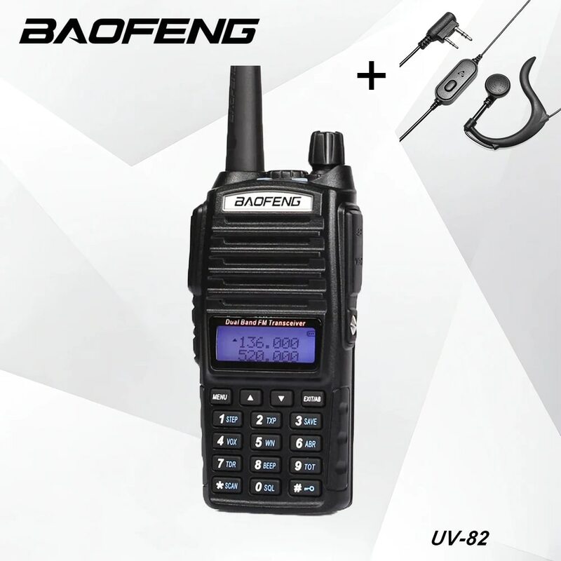 جهاز اتصال لاسلكي Baofeng-UV 82 ، حقيقي 5 واط ، 8 واط ، مزدوج PTT ، طويل المدى ، 2 الطريق ، محمول ، FM ، محطة راديو للهواة
