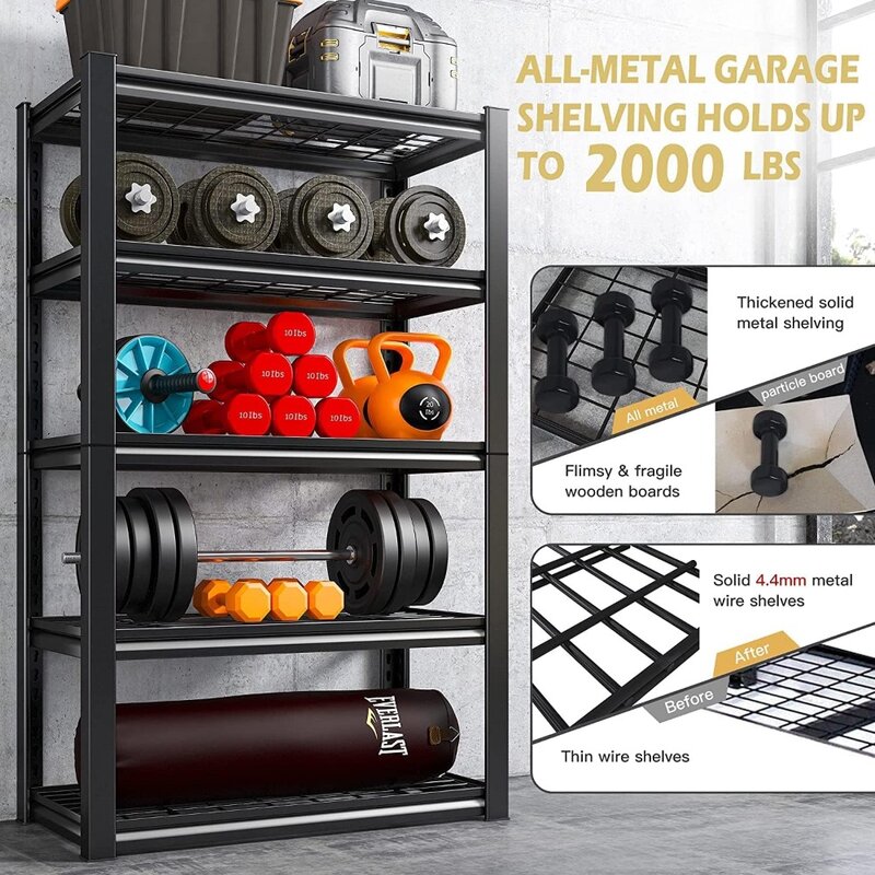 REIBII-Estantería de garaje de alta resistencia, estantes de almacenamiento de Metal, ajustables, 5 niveles, 2000 libras