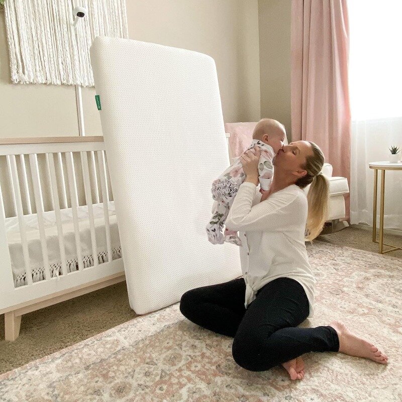 100% ที่นอนเปลเด็กทารกที่สามารถซักได้, ผ้าคลุมที่ถอดออกได้, เบาะหนา, สีขาว