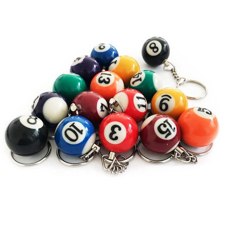 Conjunto colorido 16 pces do chaveiro da bola de bilhar, mini bolas mágicas da corrente chave eightball billar acessórios das correntes do bilhar