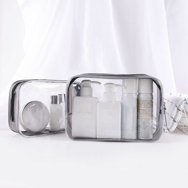 Tas Travel Wash transparan tahan air tas kosmetik bening kapasitas besar ritsleting tas jinjing Makeup PVC tas Makeup