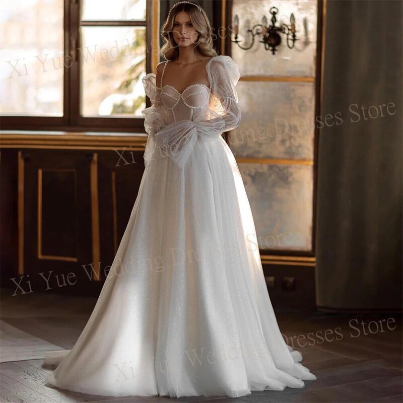 Robes de mariée élégantes classiques A-Line pour femmes, robe à lacets brillante et charmante, quelle que soit la princesse, chérie, mariée, 2024