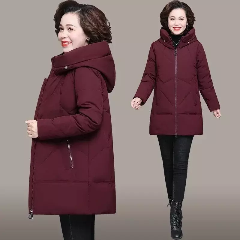 Зимнее пальто, новинка 2023, куртка с хлопковой подкладкой для мам среднего возраста, длинная парка с капюшоном, Женская ветрозащитная свободная теплая верхняя одежда, парка