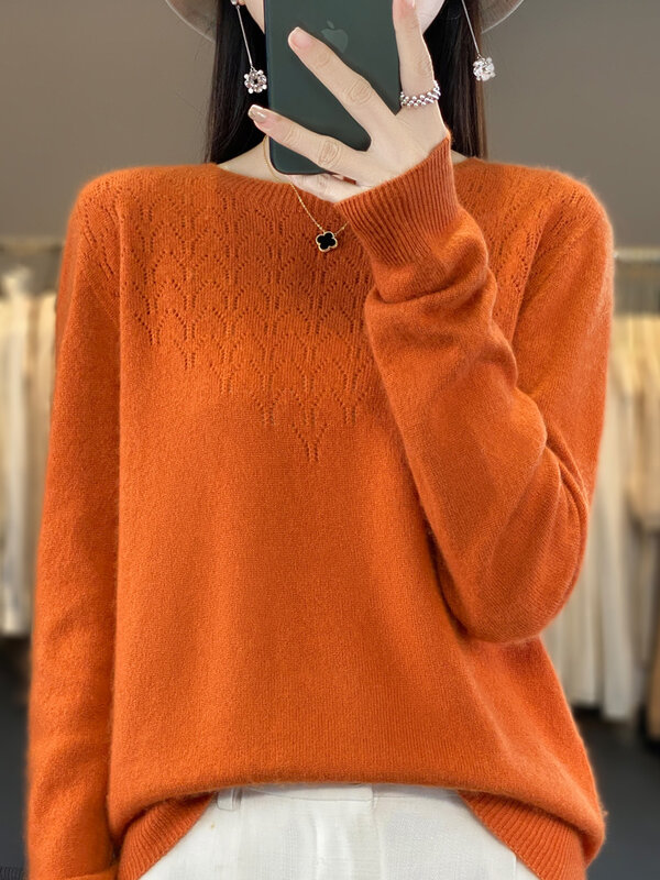 2023 Women Autumn Winter Pullover Aliselect Fashion 100% Merino Wool Sweater Clothing V-Neck Long Sleeve Quality Knitwear Tops