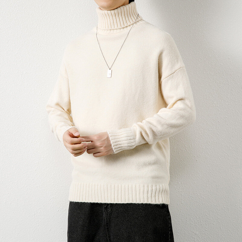Мужской свитер с высоким воротником осень-зима корейский стиль однотонный Повседневный литературный вязаный свободный Простой Модный Универсальный пуловер