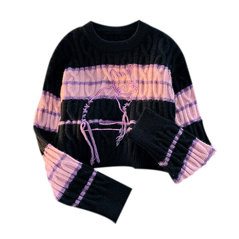 2000s kpop fairycore lässig kontrast farben gestreifte Frauen pullover o Hals Langarm pullover süße schicke Mode pullover