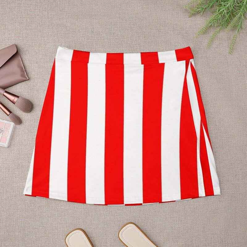 Conjunto mini saia e shorts, listras vermelhas e brancas, Pixel Field Series Design