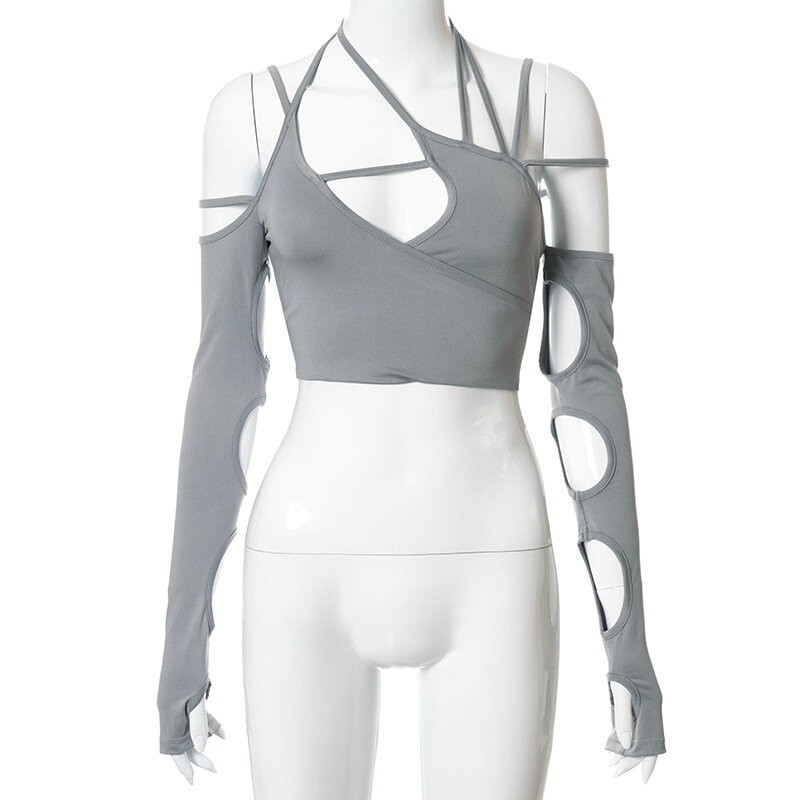 Jia Jiu-Top sem costas monocromático feminino, pescoço pendurado e exposição no umbigo, verão, novo, Q21TP294