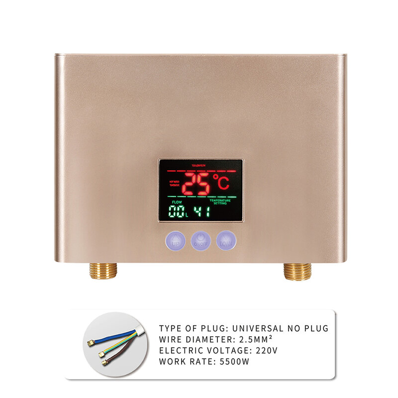 Aquecedor de água elétrico montado na parede com controle remoto, aquecedor instantâneo, display de temperatura LCD, banheiro e cozinha, 110V, 220V