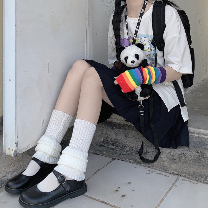 Penghangat Jepang Lolita JK kaus kaki panjang seragam Korea legging rajutan tumpukan kaus kaki lutut Y2K penghangat kaki penutup
