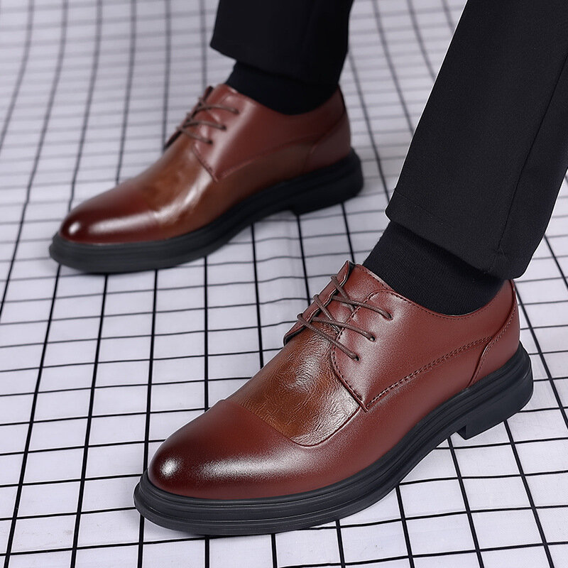Sepatu pantofel pria, sepatu selop kantor Oxford bisnis Formal, elegan modis untuk pria
