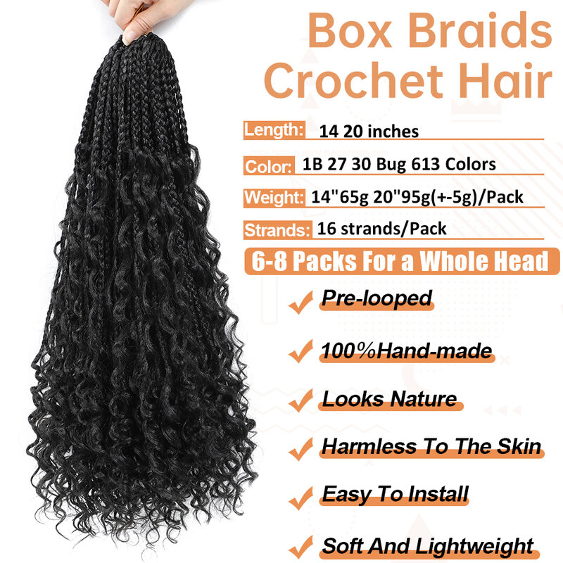 14 20 pollici dea Box trecce Crochet Hair Boho Box trecce Crochet Hair treccia sintetica estensioni dei capelli per le donne nere