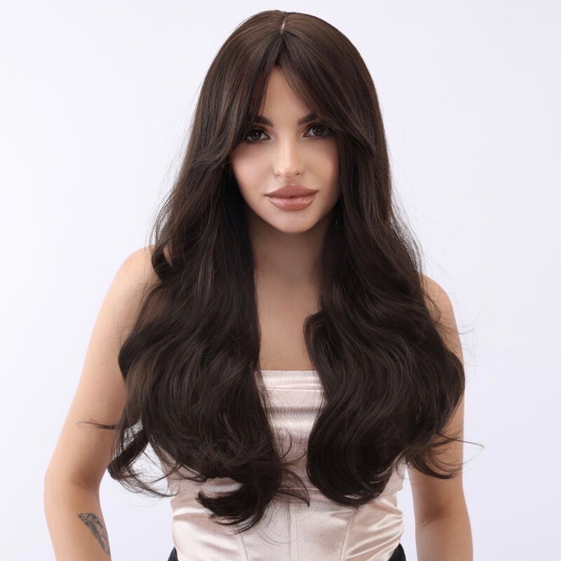 Smilco модный синтетический черный вьющийся боб парик для женщин длинные волнистые волосы с челкой ежедневный Косплей вечерние термостойкие парики