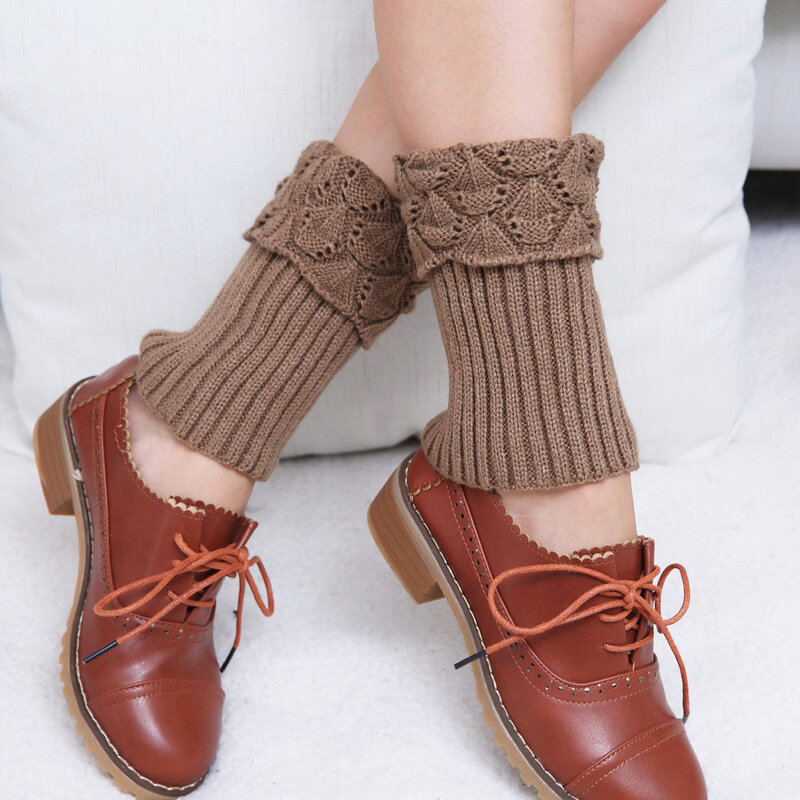 Kaus kaki bot warna polos untuk wanita, Kaos Kaki pendek rajut penghangat kaki musim gugur musim dingin, kaus kaki bot rajut tanpa kaki hangat