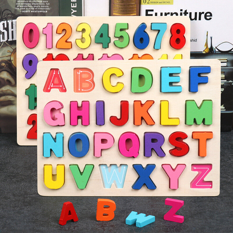 3D ไม้ปริศนาตัวเลขตัวอักษรและตัวเลขสำหรับเด็ก2-4ปี