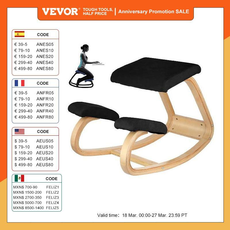 VEVOR Ergonomic Kneeling Chair W/ Thick Cushion Rocking Wood Kneel Stool Improve Posture Relieve Knee Home Office Computer Chair