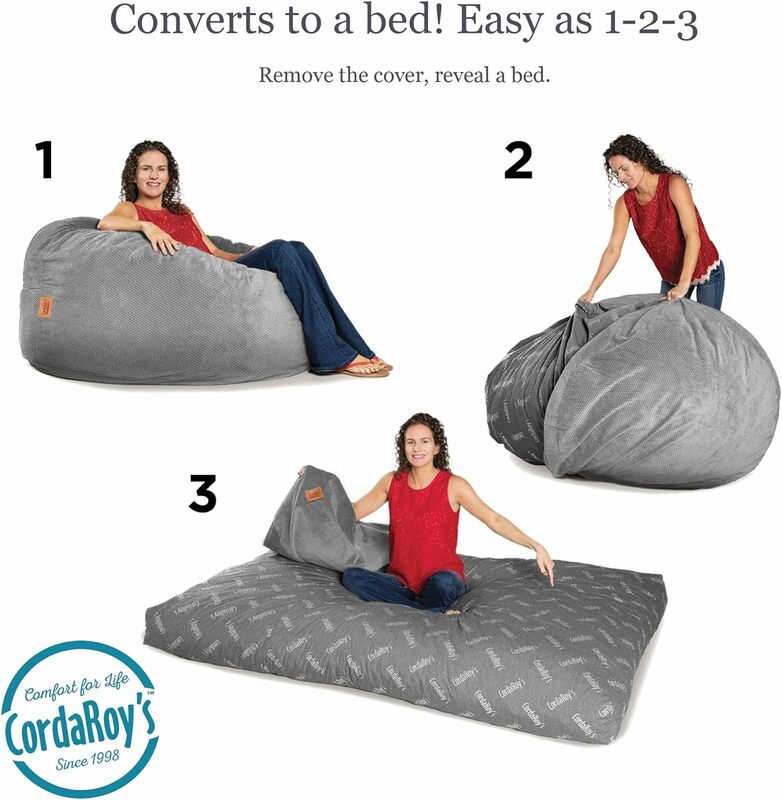 CordaRoy's Chenille Bean Bag Chair,Convertible Chair Folds from Bean Bag to Lounger, As Seen on Shark Tank,Charcoal - Queen Size